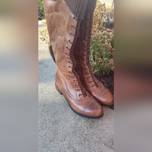 Cole Haan Air Whitley Dark Amber Chestnut Knit Distressed Leather Knee Boots 10B